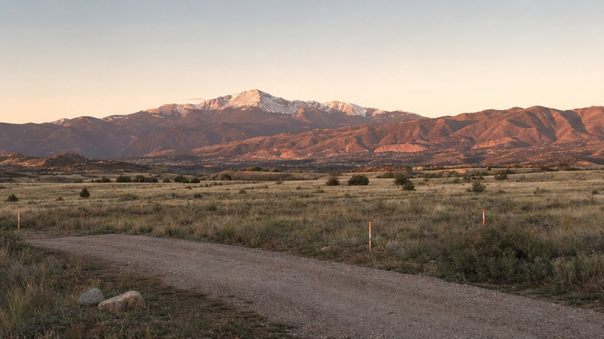 Conceptual locked-camera view of an open homesite and its mountain setting